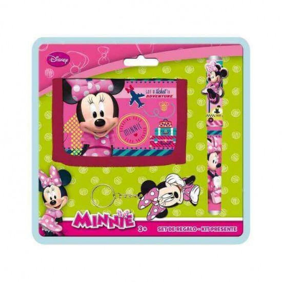 SET MINNIE PORTAFOGLI IN COTONE PENNA SFERA PORTACHIAVI 